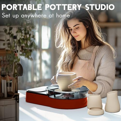 Pottery Wheel for Kids Adults and Beginners - Complete Pottery Set with 6" Turntable with Two-Way Rotation, 2.2lb Clay, Art Supplies Sculpting Tools, Craft Gifts for Teens Adults (Red) - color: red