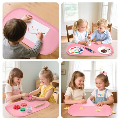 Silicone Art Mats for Kids 24” x 16”, Silicone Craft Mats with Raised Edges, Paint Mats for DIY, Paint, Crafts, Clay, Jewelry-Making (Pink) - color: Pink