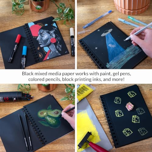 WA Portman Black Paper Sketchbook 2-Pack A5 (6" x 8.25") – 140 GSM Acid-Free Black Paper Notebook, 60 Pages (30 Sheets) Spiral Scrapbook Journal, Mixed Media Sketch Drawing Pad for Kids & Adults - size: A5 2 Pack