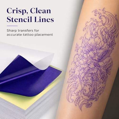 Tattoo Transfer Paper 100 Sheets, A4 4-Layer Tattoo Stencil Paper for Thermal Copier & Hand Tracing, Professional Tattoo Tracing Transfer Paper for Artists, Studios, Apprentices & Beginners - size: A4 size/100 sheets