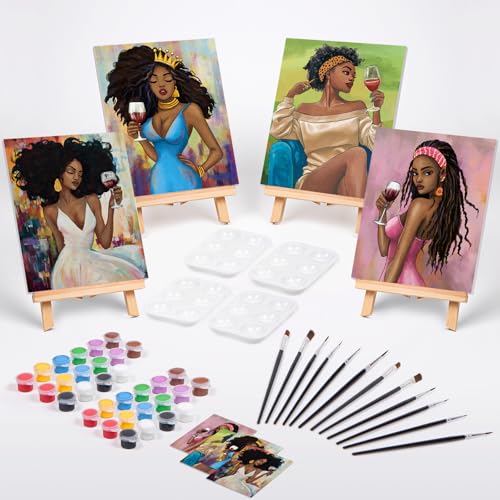 VOCHIC 4 Pack Sip and Paint Kit for Adults,Pre Drawn Canvas for Painting Party Supplies Girls Night Games Couples Paint Art Set Sip Girl 8x10 in - size: 8x10, style: Style 12