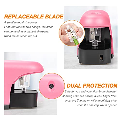 Eagle Electric Pencil Sharpener, Battery Powered Sharpener, LED Light Shinning During Sharpening, Portable, with Reusable and Replaceable Blade, Suitable for Kids, Ideal School Office Supplies (Pink) - color: Pink