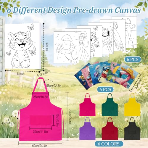 Cholemy 6 Set Paint and Sip Kit for Adults 8"x 10" Pre Drawn Canvas Painting with Wooden Easel Acrylic Paint Wash Cup Brushes Palette Apron for Painting DIY Adult's Date Party Supplies(Cool Animals) - style: Cool Animals