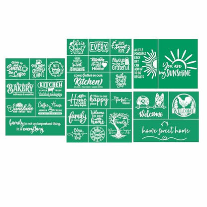 JAJADO 5 Pcs Kitchen/Sweet Home/Coffee Silk Screen Stencils, Silk Screen Transfer Reusable Adhesive Stencils for Crafts, Farm/Family Stencils Painting on Wood/Fabric/Cup/Plate/Glass/Card, 8.5x11 inch - color: 5pcs Family Stencils