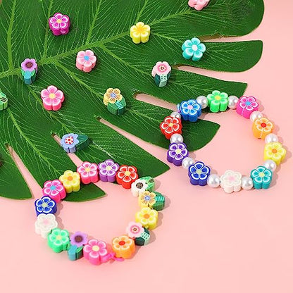 KALIONE 200 Pieces Mixed Flowers Clay Beads, Cute Flower Polymer Clay Beads Charms, 2 Shapes Colorful Flower Spacer Beads Charms for Earring Bracelets Necklace Jewelry DIY Crafts Making Supplies