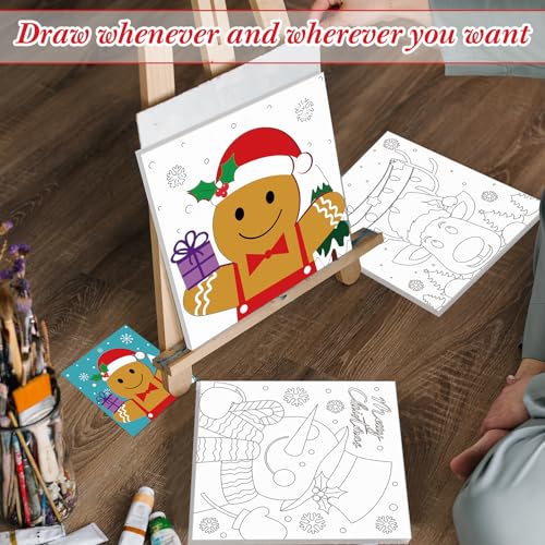 Sherr 12 Pcs Pre Drawn Canvas Pre Printed Canvas for Adults Sip and Paint Party Canvases Painting Kit for Summer Easter Mother's Day Party Favor(Cute Xmas,8 x 8 Inch) - size: 8 x 8 Inch, style: Cute Xmas
