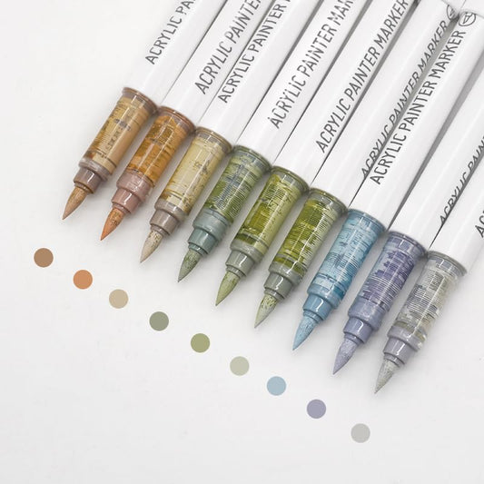 Water Based Acrylic Paint Markers, 9 Colors Acrylic Paint Pens Set with Soft Brush Tip, Marker Pen for Rock Painting, Egg, Wood, Glass, Paper, Mugs, Acrylic Painter Ink (Gray Series-2) - color: Gray Series-2