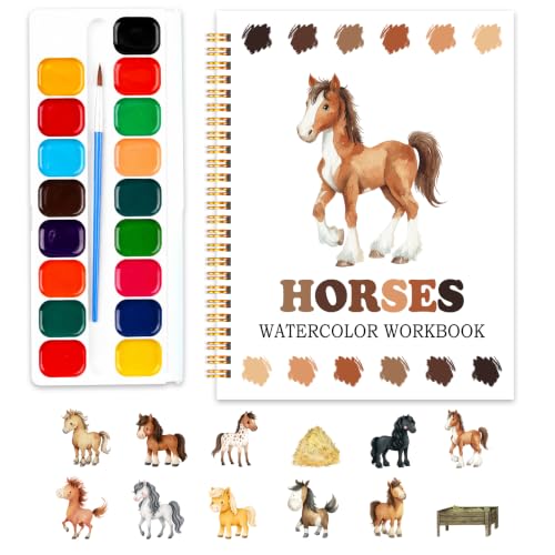 Easy Horses Watercolor Workbook for Adults Beginners, Water Coloring Painting Book with 12 Patterns, Travel Painting Pad, Art Gift for Horse Lovers Adults Teen - color: horses