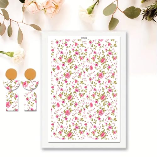 10 Pcs Floral Clay Transfer Paper for DIY Art Crafts, Pink Flowers & Leaves Water Polymer Clay Transfer Sheets Transfer Paper for Polymer Clay Jewelry Earrings Making Supplies 5.82X3.93" - color: Floral