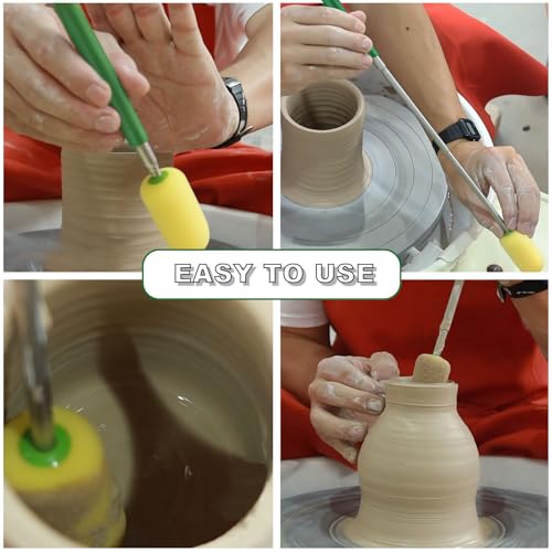 1 Pcs Telescoping Sponge Stick for Pottery – Remove Excess Water & Shape Pottery Pieces in Tall/Narrow Forms, with 2 Detachable Sponge Heads, Pottery Tool, 38" Long (1 Stick)