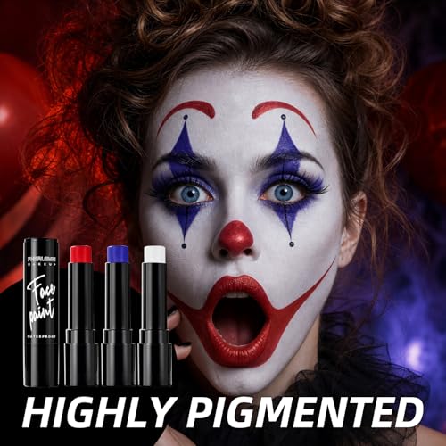 Patriotic Red Blue White Face Paint Sticks Waterproof Eye Black Independence Day Body Paint High Pigment for Independence Day Patriotic Festival Looks and Halloween SFX Makeup Cosplay - color: Red Blue White