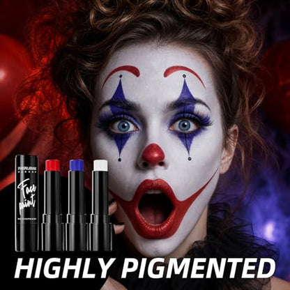 Patriotic Red Blue White Face Paint Sticks Waterproof Eye Black Independence Day Body Paint High Pigment for Independence Day Patriotic Festival Looks and Halloween SFX Makeup Cosplay - color: Red Blue White