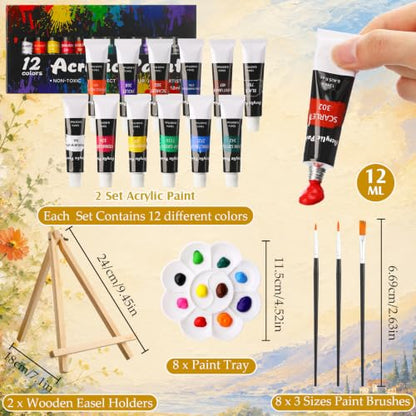 Cholemy 36 Pcs Paint and Sip Kit for Adults 8''x10'' Pre Drawn Canvas for Painting DIY Afro Acrylic Painting Kit Wood Easel Brushes Date Night Bulk for Summer 4th of July Party Gift(Natural Scenery) - style: Natural Scenery