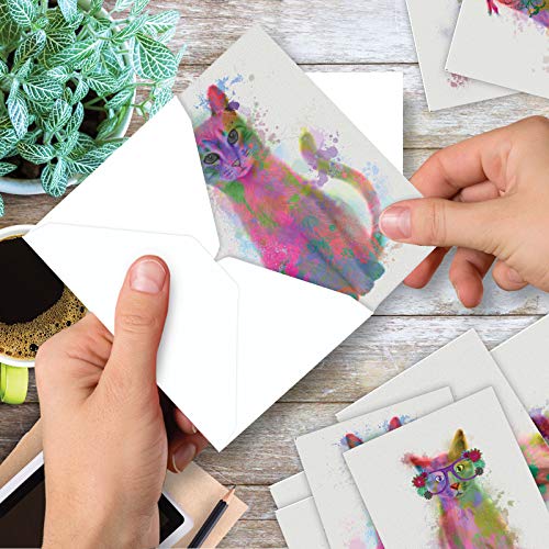 The Best Card Company 20 Assorted Blank Notecards Bulk Box Set 4 x 5.12 Inch with Envelopes (10 Designs, 2 Each) Funky Rainbow Cats AM6199OCB-B2x10 - style: Funky Rainbow Cats