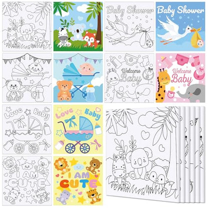 Honoson 6 Pcs 6 Inch Pre Drawn Outline Canvas Paint Kit with Pictures for Adults Paint Party Stretched Canvas Art Boards Set for Adult Beginner(Baby Shower) - style: Baby Shower
