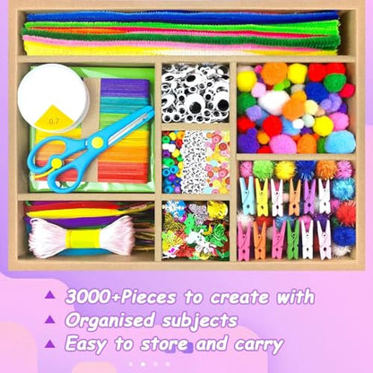 VLUSSO 3000Pcs DIY Arts and Crafts Supplies Kit for Kids - Kids Craft Kits Art Supplies Material Set with Pipe Cleaner All in 1 Crafts Activity Gifts Toys for Girls Boys Age 4-6, 6-8, 8-12 Years - size: 3000+ Pieces