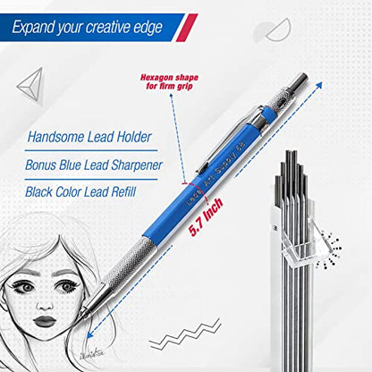 Leda Art 2.0 mm Mechanical Drafting Pencil Set with 12 Lead Refills & Sharpener – Best Mechanical Pencil for Drawing, Sketching & Mixed Media Art - style: 2mm Black Graphite