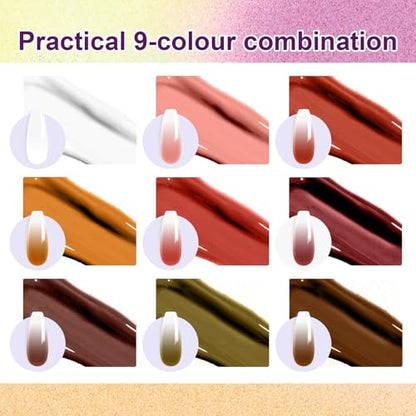Gradient Painting Gel, 9 Colors Ombre Gel Nail Polish with 100Pcs Nail Sponges &Tweezers Sponging for Pigment Pat Aura Nails, French Manicure DIY Nail Art Ancient City - color: Ancient City set