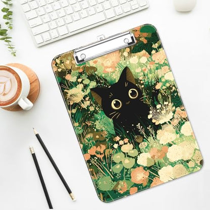 Plastic Cute Clipboard Low-Profile Metal Clip, A4 Letter Size 9 x 12.5 in, 8.5 x 11 Paper Clip Board for Teachers, Nurses, Classroom,Cute Cat - color: Cute Cat