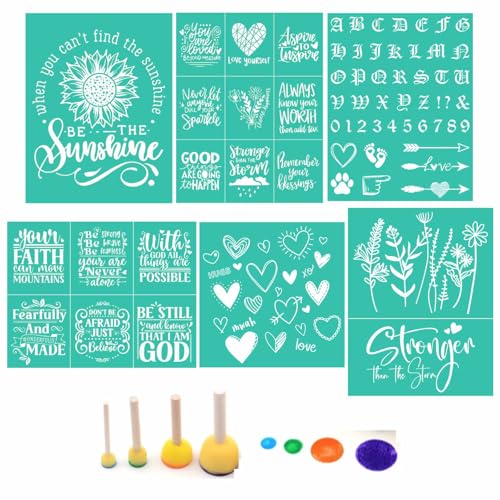 11PCS Sunflower Silk Screen Stencils Self Adhesive Be Kind Screen Printing Stencil Reusable Mesh Stencils Wildflower Chalk Transfers for Chalk Paste Paint on Wood Signs, Fabric,DIY Garden Decor Art - color: 11 pcs inspiration stencils