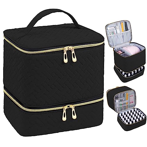 Nail Polish Organizer, Nail Polish Storage Holds 30 Bottles & Nail Lamp, Double Layer Nail Bag Organizer Case, Portable Nail Polish Holder for Nail Tech Travel & Manicure Kit - color: Style-B Black