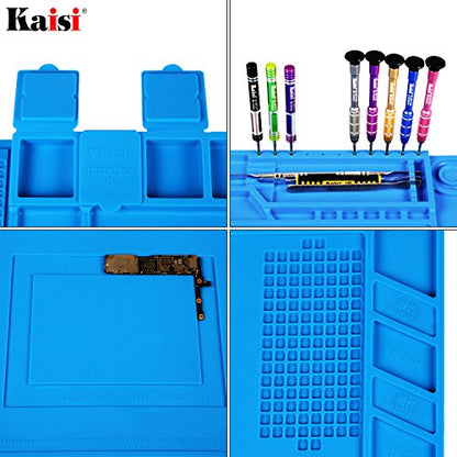 Kaisi Heat Insulation Silicone Repair Mat with Scale Ruler and Screw Position for Soldering Iron, Phone and Computer Repair Size:17.7 x 11.8 Inches