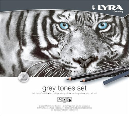 Lyra Rembrandt Grey Tones Set - Assortment of Hard Pastels Drawing Pencils and Charcoal for Artists and Students - Versatile Set of Graphite Carbon Pencils and Accessories for Sketching and Designing