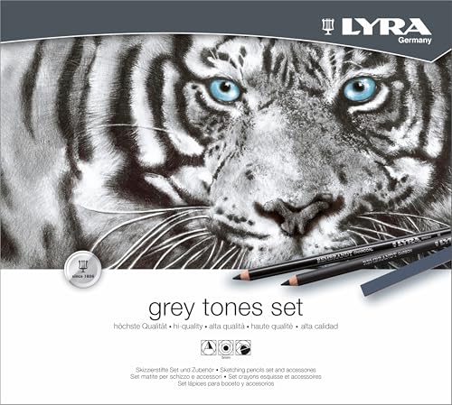 Lyra Rembrandt Grey Tones Set - Assortment of Hard Pastels Drawing Pencils and Charcoal for Artists and Students - Versatile Set of Graphite Carbon Pencils and Accessories for Sketching and Designing