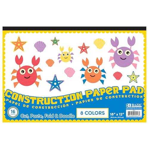 BAZIC Products Color Construction Paper Pad, 18 x 12 in, 16 Sheets, 48-Case | 16-sheet pad of assorted-color construction paper, cutting, folding, crafts - color: 18" x 12" (16 Sheets), size: 48-Pack