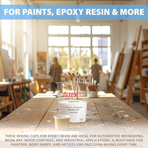 Custom Shop Paint Mixing Cups, 32-Ounce (12 Pack) - Plastic Measuring Cups for Liquids, Automotive Painting, Epoxy Resin, Acrylic Arts, Crafts, Disposable or Reusable, Graduated, Mixing Ratios - style: 12 Cups