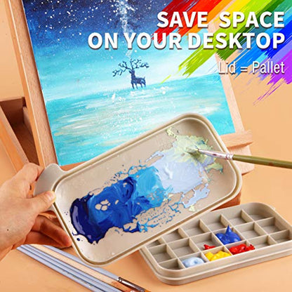 Multi-Use Paint Brush Basin with Brushes Holder,Washer,Trays,Palette Box-Artist Cleaner Cup for Watercolor Oil Acrylic Gouache Painting with Lid