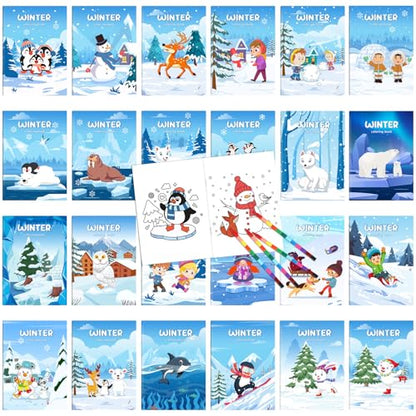 Liliful 24 Pcs Winter Coloring Book Bulk for Kids Winter Party Favors DIY Drawing Book with Polar Animals Patterns Small Activity Books Holiday Theme Birthday Goodie Bags - style: Winter