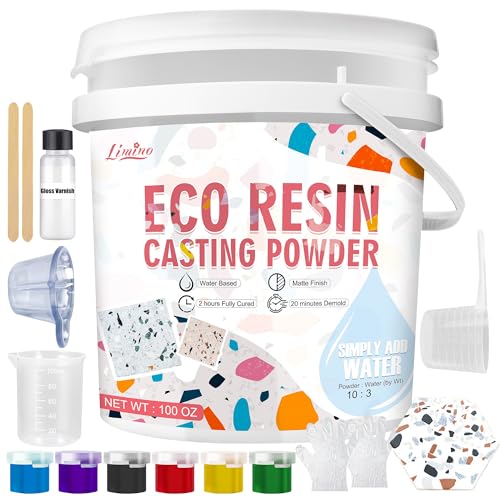 Eco Resin Casting Powder - 2800g Ceramic Resin Powders Kit with 6pcs Pigments, Fast Curing, Easy to Demold, Water Mixed Activated - Toxic-Free, Odorless - Plaster Casting Kit for DIY Home Art Crafts - color: White,100oz