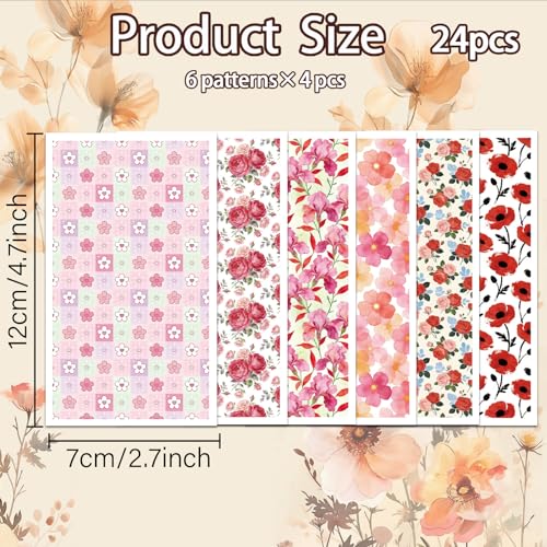 OLYCRAFT 24Pcs Pink Red Flower Clay Transfer Paper 6 Styles Transfer Paper for Polymer Roses Poppies Polymer Clay Transfer Sheets Lily Transfer Paper for Clay Earrings Jewelry Making - style: Pink flower