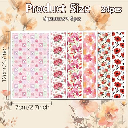 OLYCRAFT 24Pcs Pink Red Flower Clay Transfer Paper 6 Styles Transfer Paper for Polymer Roses Poppies Polymer Clay Transfer Sheets Lily Transfer Paper for Clay Earrings Jewelry Making - style: Pink flower