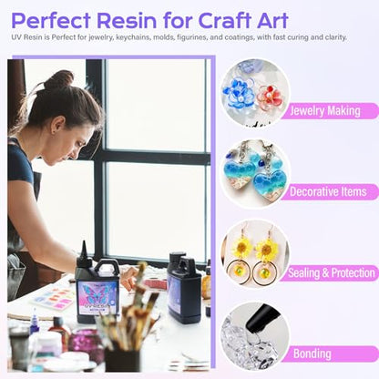 HeyClear 1000g UV Resin kit Crystal Clear, Hard, Low Odor, Premixed UV Epoxy Resin Glue Fast Curing for Beginners Jewelry Making, DIY Crafts, Casting Coating and Resina Art - size: 1000g