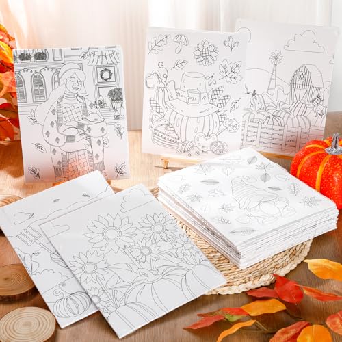 Sherr 20 Pcs Stretched Pre Drawn Canvas Afro Queen Black Art for Painting for Adults Outline Pre Drawn Stretched Cotton Canvas to Paint Party Set, 8 x 10'' (Autumn) - style: Autumn