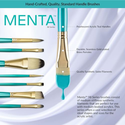 Royal & Langnickel Menta, 5pc Oval Wash Variety Brush Set for Acrylic Paints, Includes - Oval Wash, Filbert, Spotter, Chisel & Shader Brushes