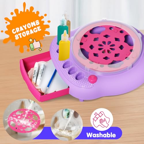 Spin Art Machine for Kids, Paint Spinner Arts & Crafts Kit for Ages 4-12 | Mess-Free Motorized Spinner With Splash Guard; 7 Washable Paints & 36 Art Boards Make A Unique Design Every Spin - color: Purple