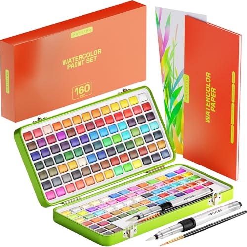 ARTISTRO Watercolor Paint Set 160 Colors - Vivid, Metallic & Neon, Portable Travel Set for Kids & Adults - color: 160 Colors