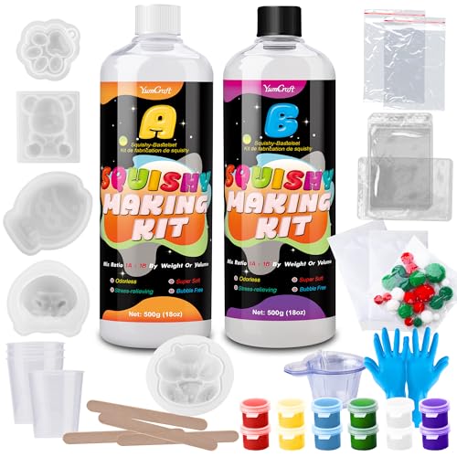 Liquid Silicone for Taba Squishy Kit 36oz, 1:1 AB Super Soft Silicone, Bubble-Free Fast Cure, DIY Squishy Making Kit with 5 Molds (Cat Paw, 2×Hamster, Bear, Taiyaki), Stress Relief Gift for Beginners - color: 36oz