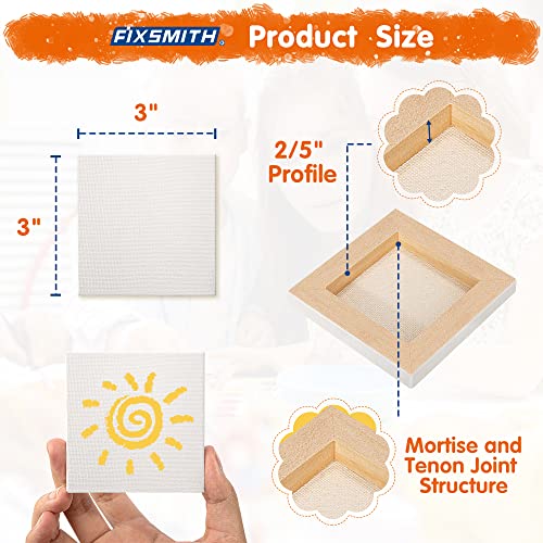 FIXSMITH Mini Stretched Canvas - 24 Pack 3 x 3 Inch, 2/5” Profile Small Square Canvases, 100% Cotton Art Primed Little Blank Canvas, Home Decor Project, Art Supplies for Acrylic Oil Painting - size: 3"X3"