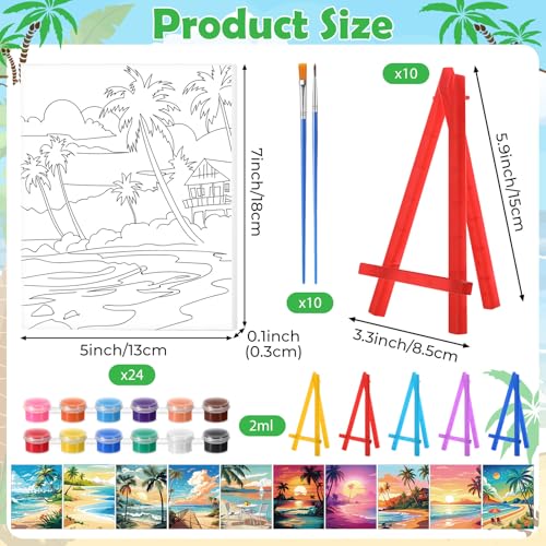 Blosssound 10 Set Pre Printed Canvas Pre Drawn Canvas Painting with Easel Kits 5" x 7" Outline Painting Panels for Beginners, DIY Craft Project, Party Favor, Home Decors(Hawaii) - style: Hawaii
