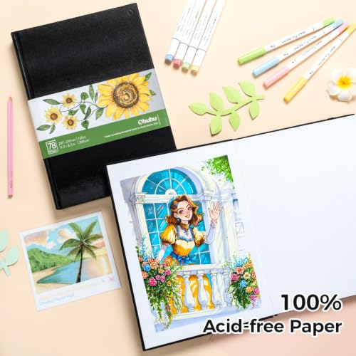 Ohuhu Sketchbook Marker Paper Pad: 8.3"x11.7" Large Art Sketch Book Drawing Papers 78 Sheets/156 Pages 120 LB/200 GSM Hardcover Sketching Books for Alcohol Markers Sketchpad Christmas Gift - size: 8.3" x 11.7"