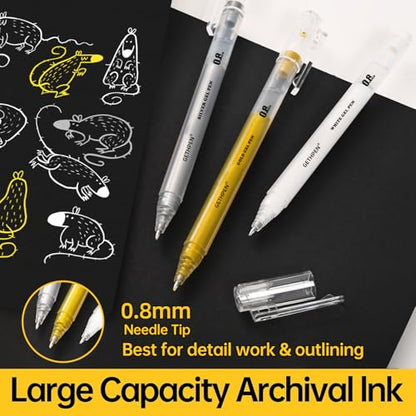 GETHPEN 0.8mm Gold Gel Pens 3-Pack – Extra Fine Point Opaque Ink for Black Paper Drawing, Sketching, Bullet Journaling & Holiday Card Design - size: 1 Count (Pack of 3), style: 3 Pack Gold