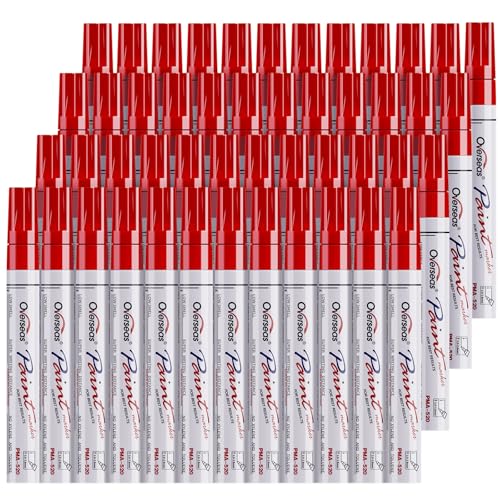 Overseas 48 Red Paint Pens, Oil Based Permanent Markers Set - Quick Drying, Waterproof, Fade-Resistant, Medium Tip Paint Markers Bulk for Wood, Metal, Rock, Ceramic, Plastic, Canvas, Glass, Rubber - color: Red