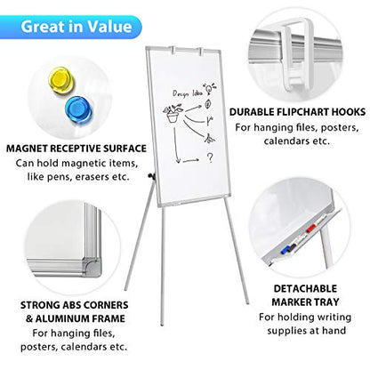 Easel Whiteboard - Magnetic Portable Dry Erase 36 x 24 Tripod Height Adjustable, 3' x 2' Flipchart Easel Stand White Board for Office or Teaching at Home & Classroom (36x24 White) - style: 36x24 White