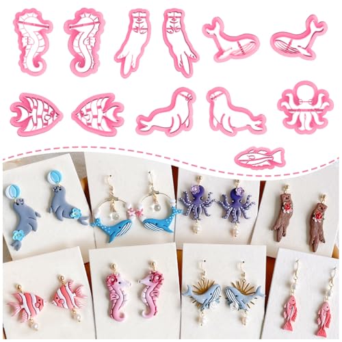 Keoker Ocean Polymer Clay Cutters, 12 Shapes Clay Cutters Animals, Marine Animal Theme for Polymer Clay Jewelry, Sea Creatures - color: Ocean Color