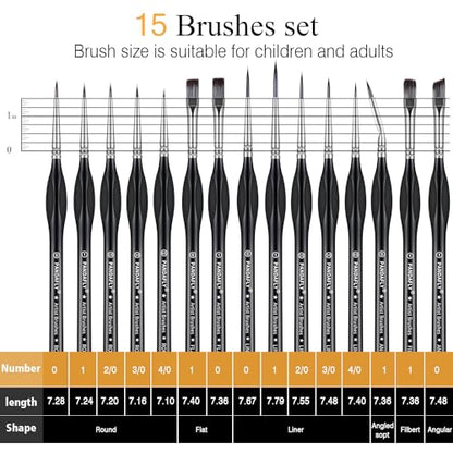 PANDAFLY Detail Paint Brushes Set, 15pcs Miniature Brushes for Fine Detailing & Art Painting - Acrylic, Oil, Watercolors & Paint by Number, Models, Face, Nail, Craft - size: 15 Size