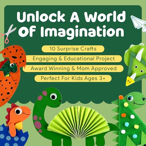 Mumaloo Dinosaur Craft Box - 10 Creative Arts and Crafts for Kids Ages 4-8, Fun, No Mess, Educational, Toddler, Preschool & Homeschool Activities Kit with Supplies, 3 4 5 6 7 8 Year Old Girls and Boys - color: Dinosaur
